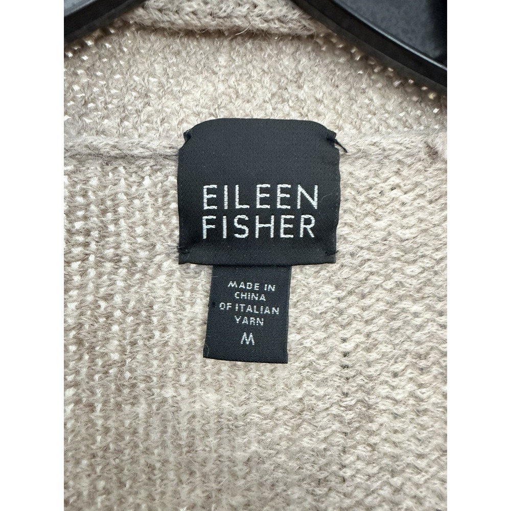 Eileen Fisher Alpaca Wool Cardigan Medium Italian Yarn Beige Minimalist #RR-3 - Picture 2 of 8